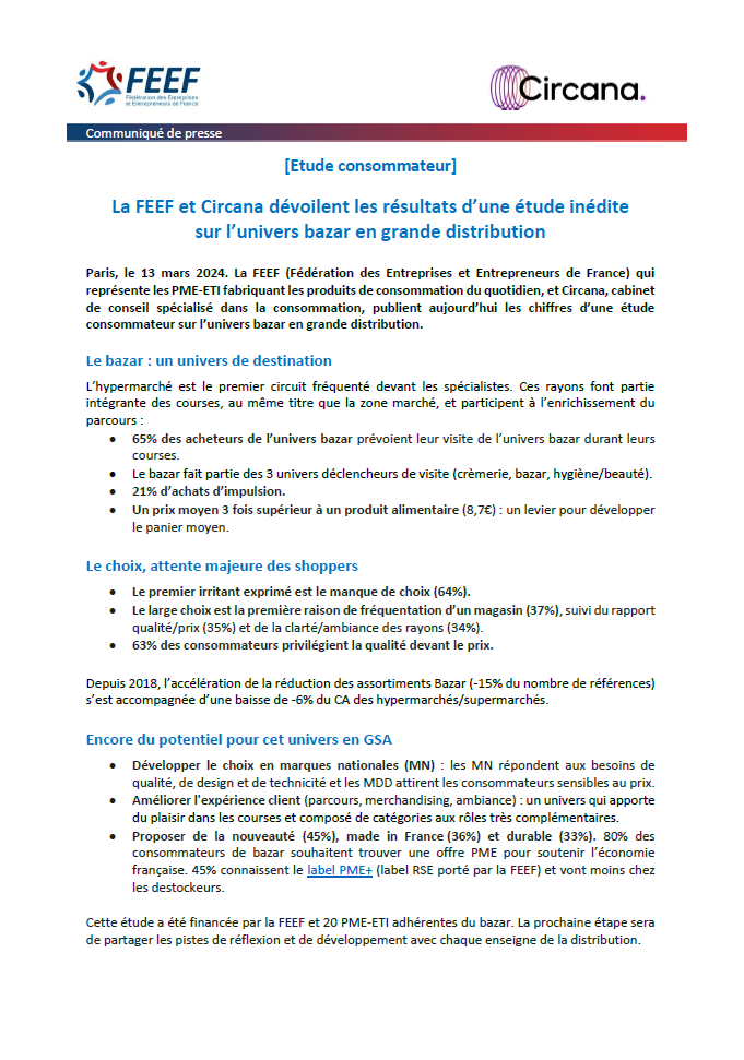 [Etude consommateur] La FEEF et Circana dévoilent les résultats d’une étude inédite sur l’univers bazar en grande distribution